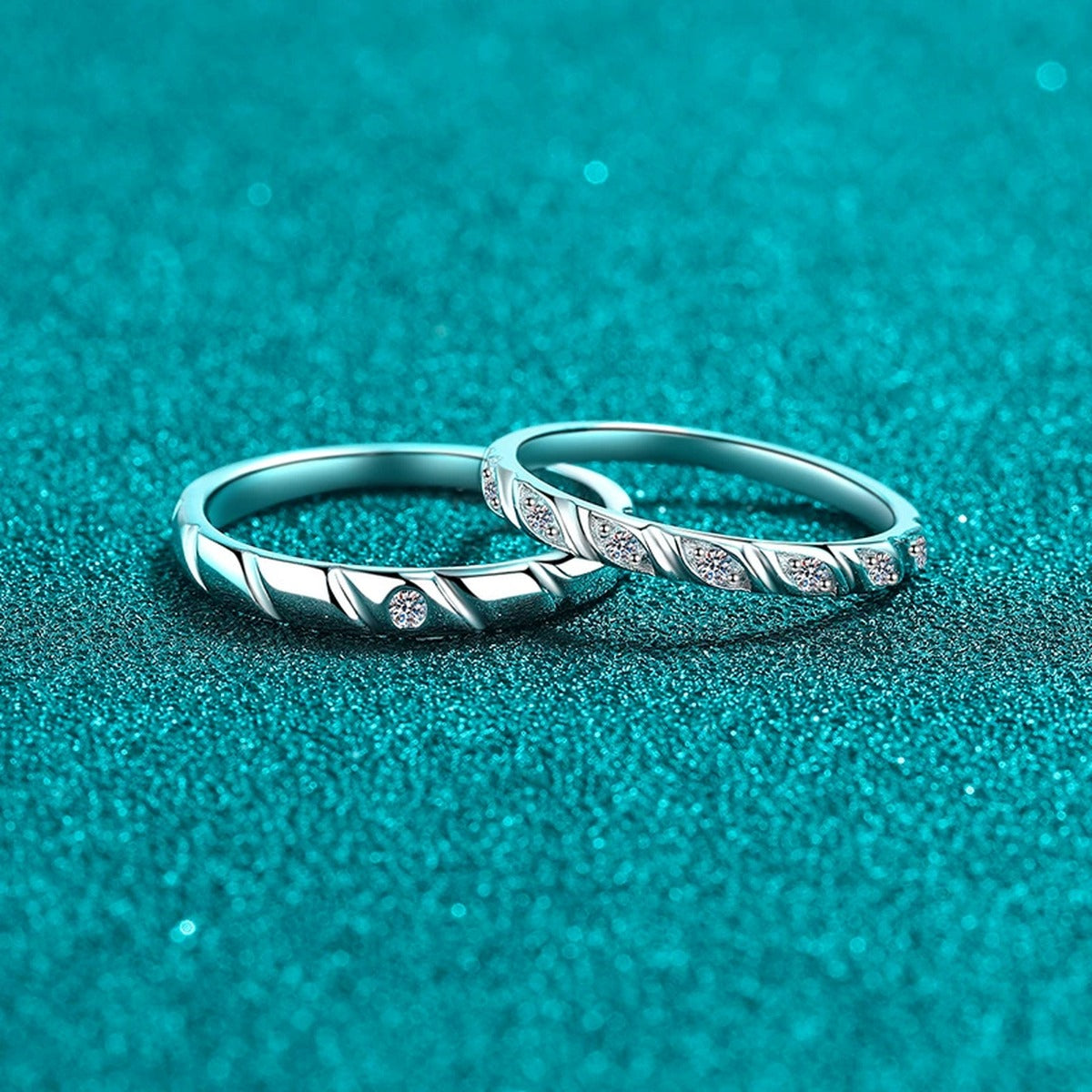 Couples Moissanite Promise Ring Set product view showing moissanite setting and metal finish