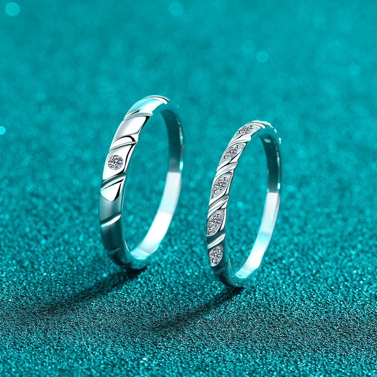 Couples Moissanite Promise Ring Set product view showing moissanite setting and metal finish