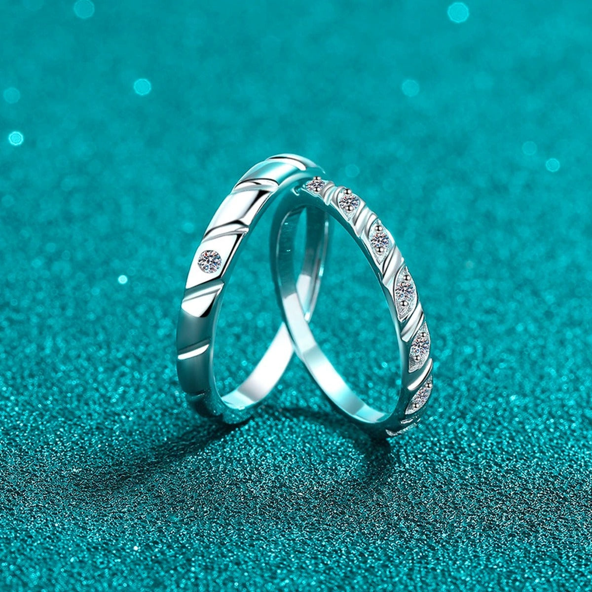 Couples Moissanite Promise Ring Set product view showing moissanite setting and metal finish