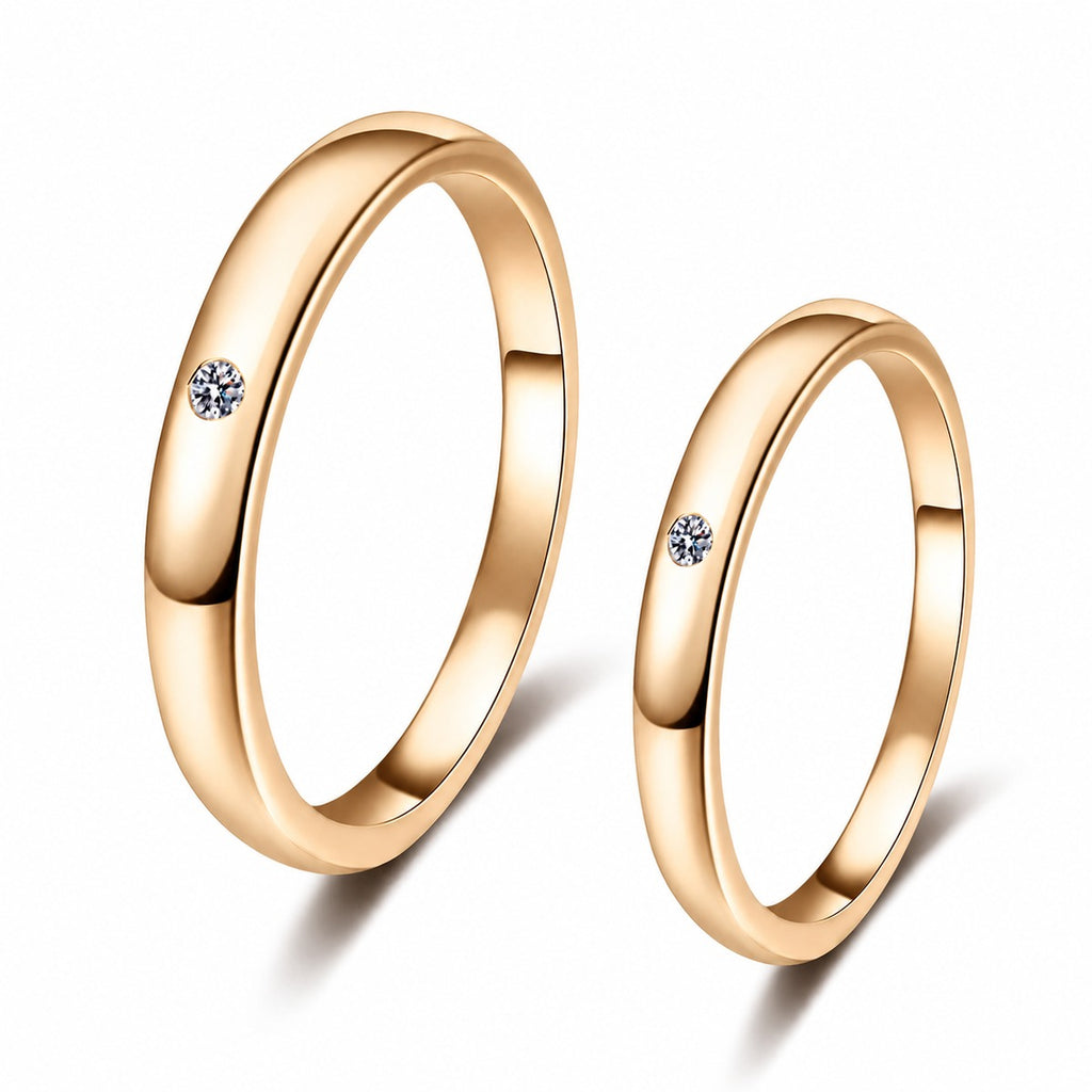 Couples Moissanite Band Ring Set in champagne gold-plated S925 sterling silver on clean white background