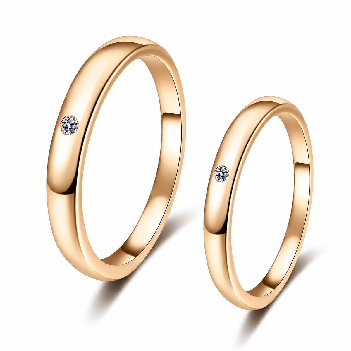 Couples Moissanite Band Ring Set in champagne gold-plated S925 sterling silver on clean white background