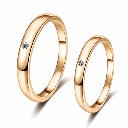 Couples Moissanite Band Ring Set in champagne gold-plated S925 sterling silver on clean white background