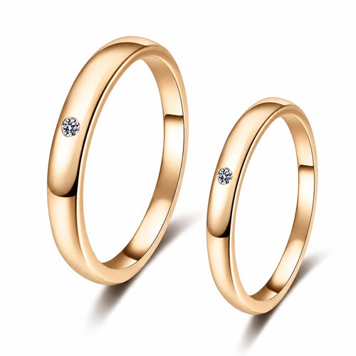 Couples Moissanite Band Ring Set in champagne gold-plated S925 sterling silver on clean white background