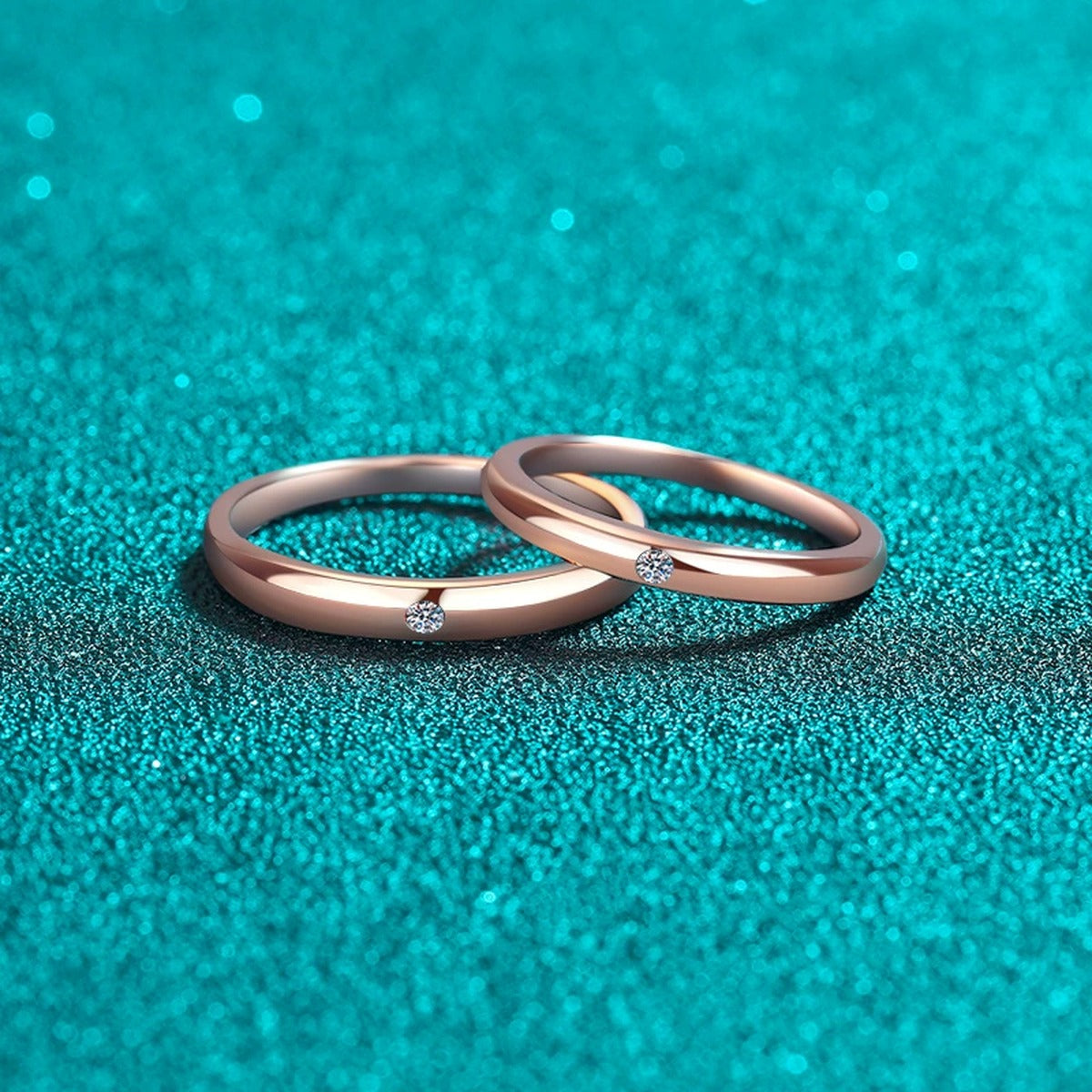Couples Moissanite Band Ring Set product view showing moissanite setting and metal finish