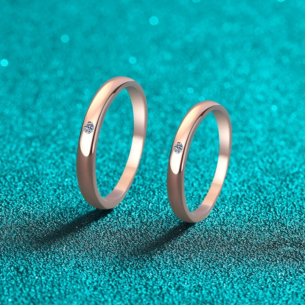 Couples Moissanite Band Ring Set product view showing moissanite setting and metal finish