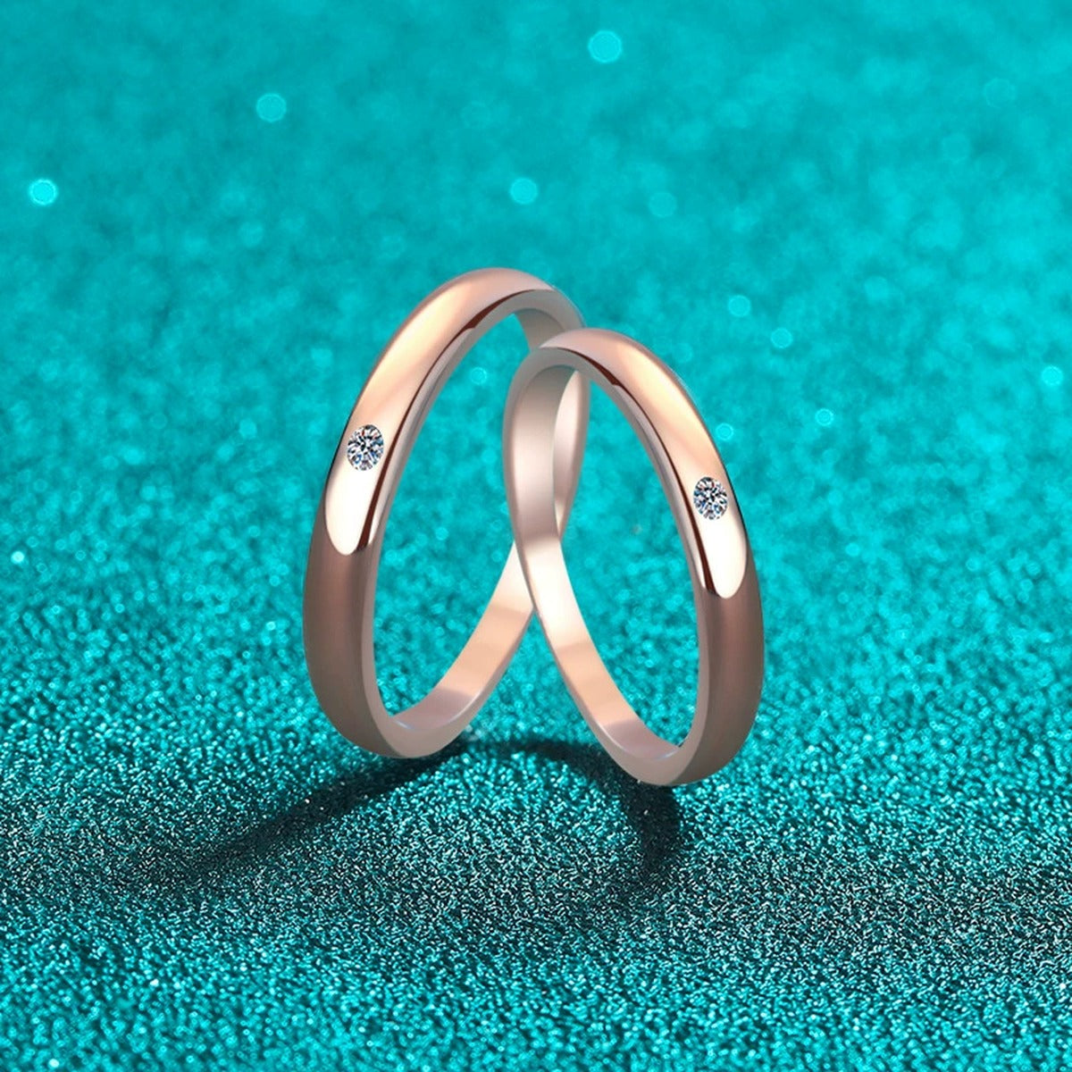 Couples Moissanite Band Ring Set product view showing moissanite setting and metal finish