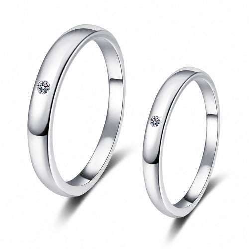 Couples Moissanite Band Ring Set in rhodium-plated S925 sterling silver on clean white background