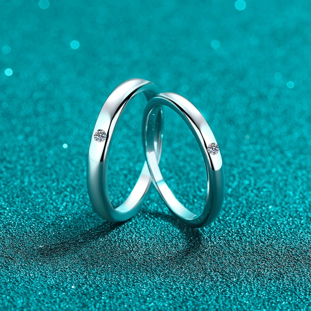 Couples Moissanite Band Ring Set product view showing moissanite setting and metal finish