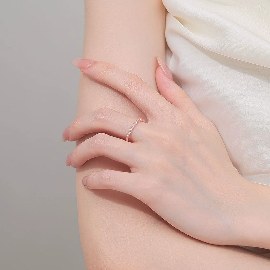 Twist Moissanite Stackable Ring worn on hand to show scale, band width, and ring profile