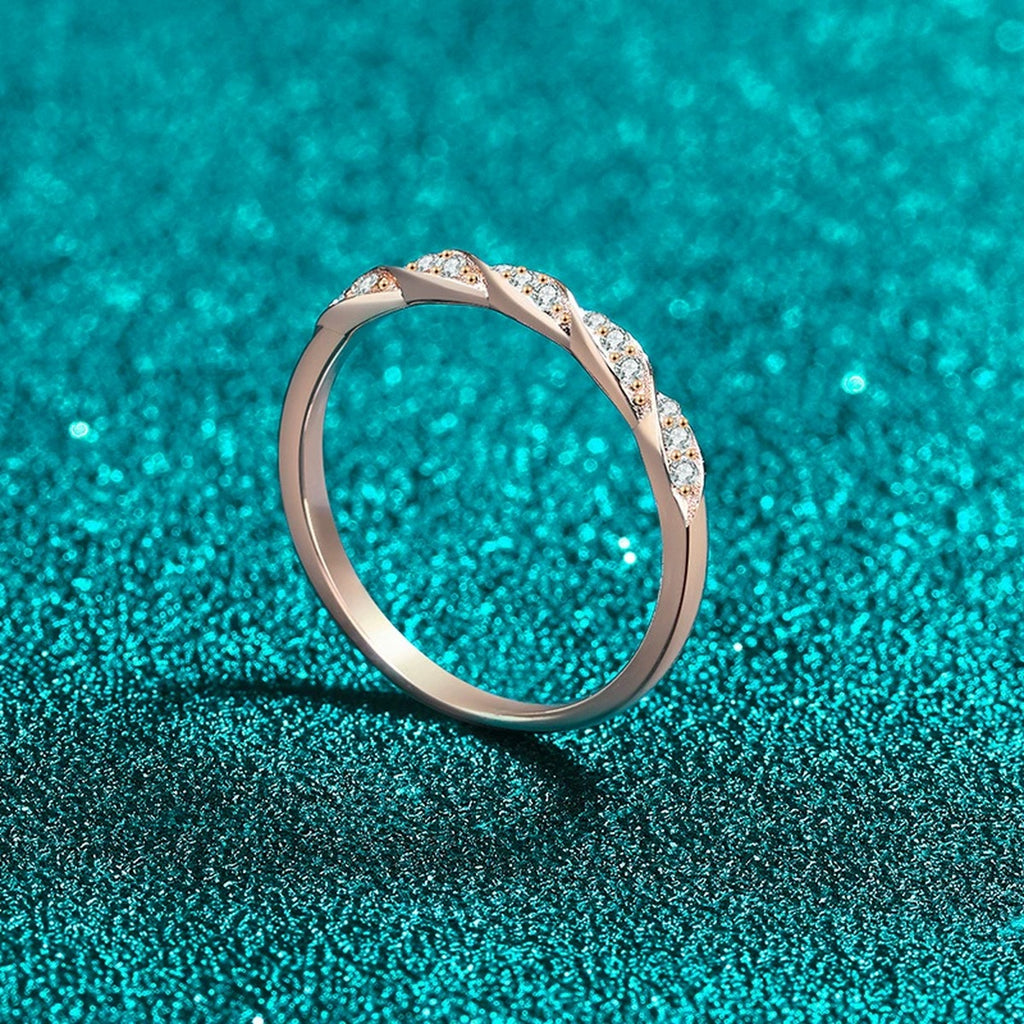 Twist Moissanite Stackable Ring product view showing moissanite setting and metal finish