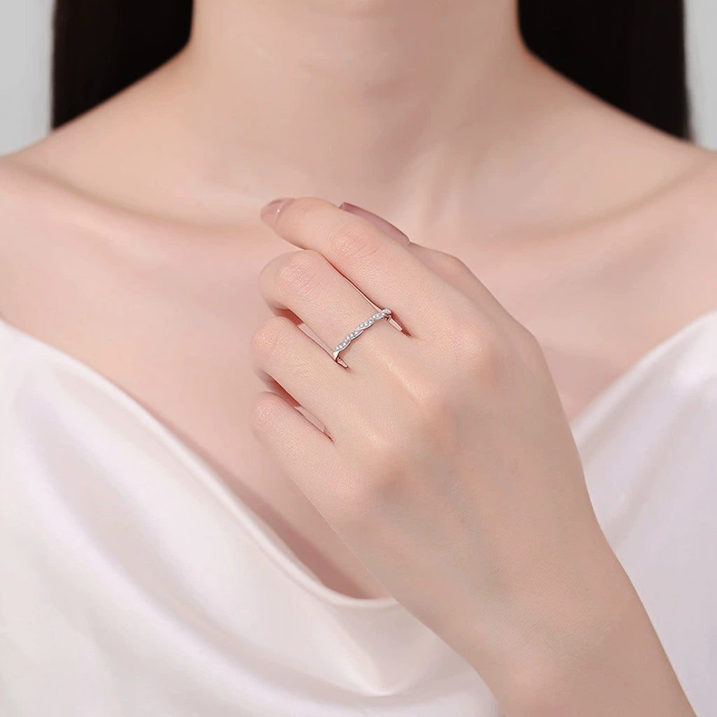 Twist Moissanite Stackable Ring worn on hand to show scale, band width, and ring profile