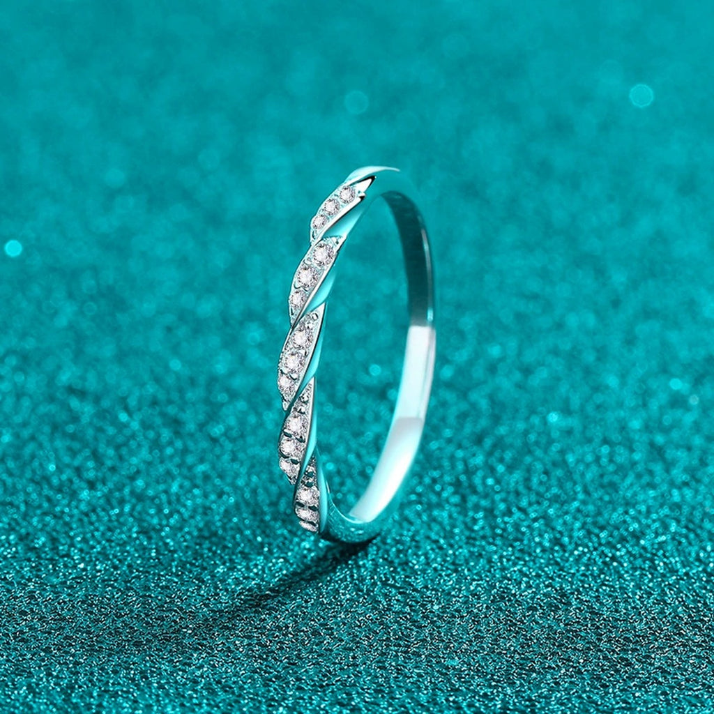 Twist Moissanite Stackable Ring product view showing moissanite setting and metal finish