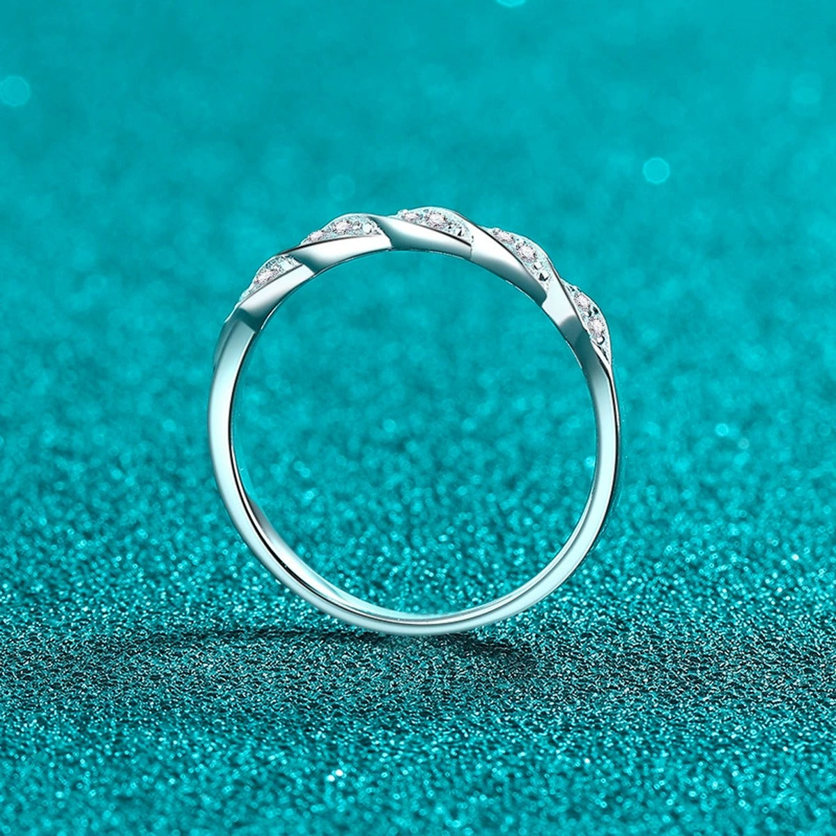 Twist Moissanite Stackable Ring product view showing moissanite setting and metal finish