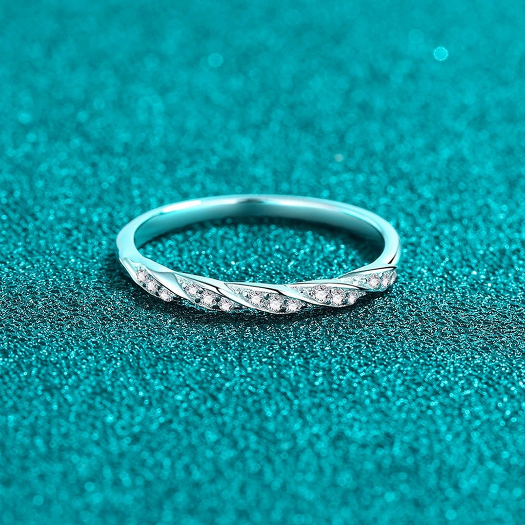 Twist Moissanite Stackable Ring product view showing moissanite setting and metal finish