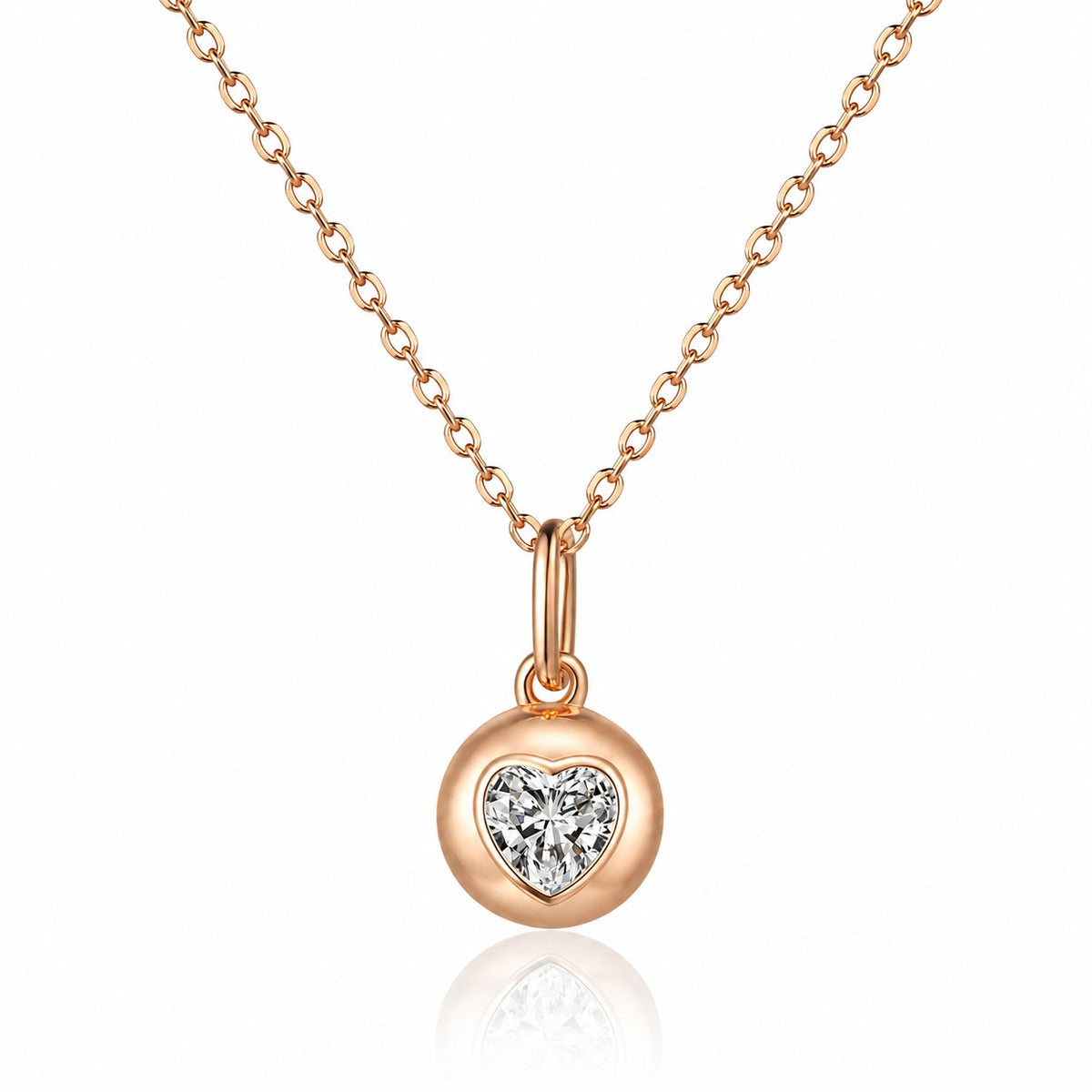 Heart Bead Moissanite Pendant Necklace in Champion Gold-Plated S925 sterling silver white background product photo showing heart-shaped bead pendant with a round moissanite center