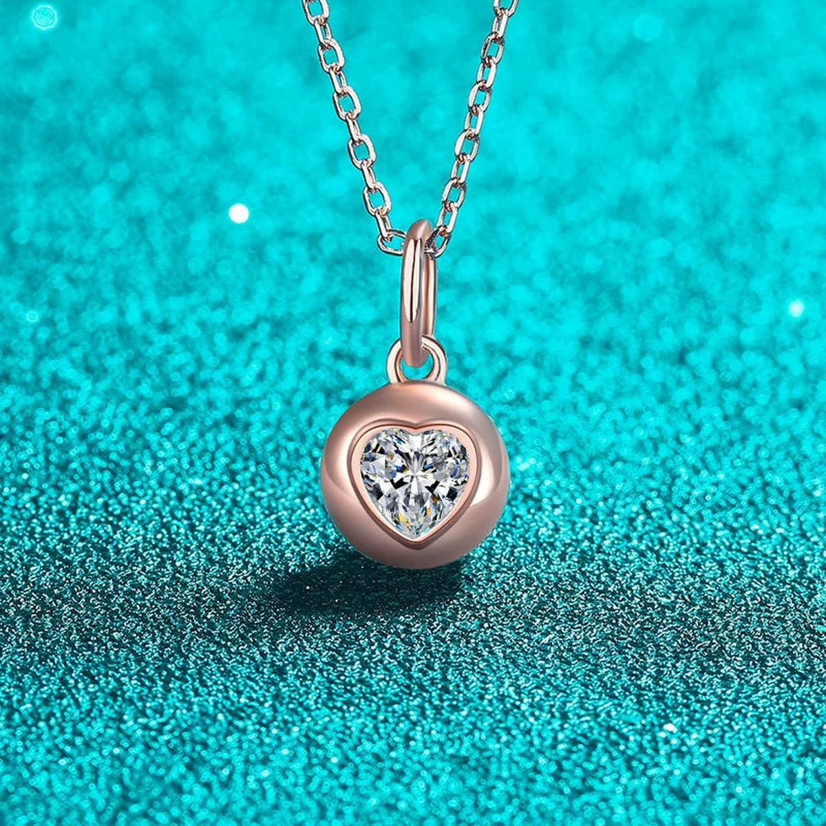 Heart Bead Moissanite Pendant Necklace in Champion Gold-Plated S925 sterling silver close-up product scene showing pendant setting