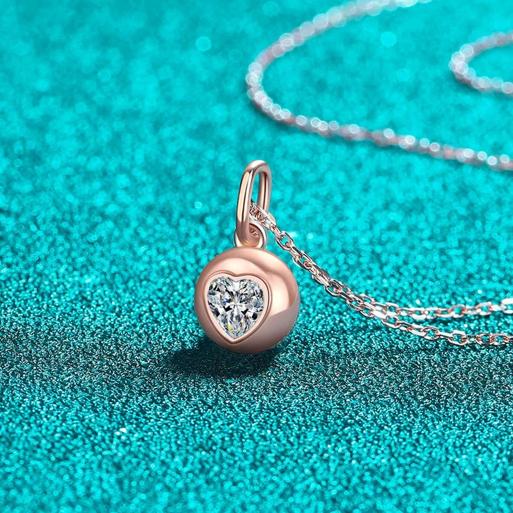 Heart Bead Moissanite Pendant Necklace in Champion Gold-Plated S925 sterling silver angled product detail view