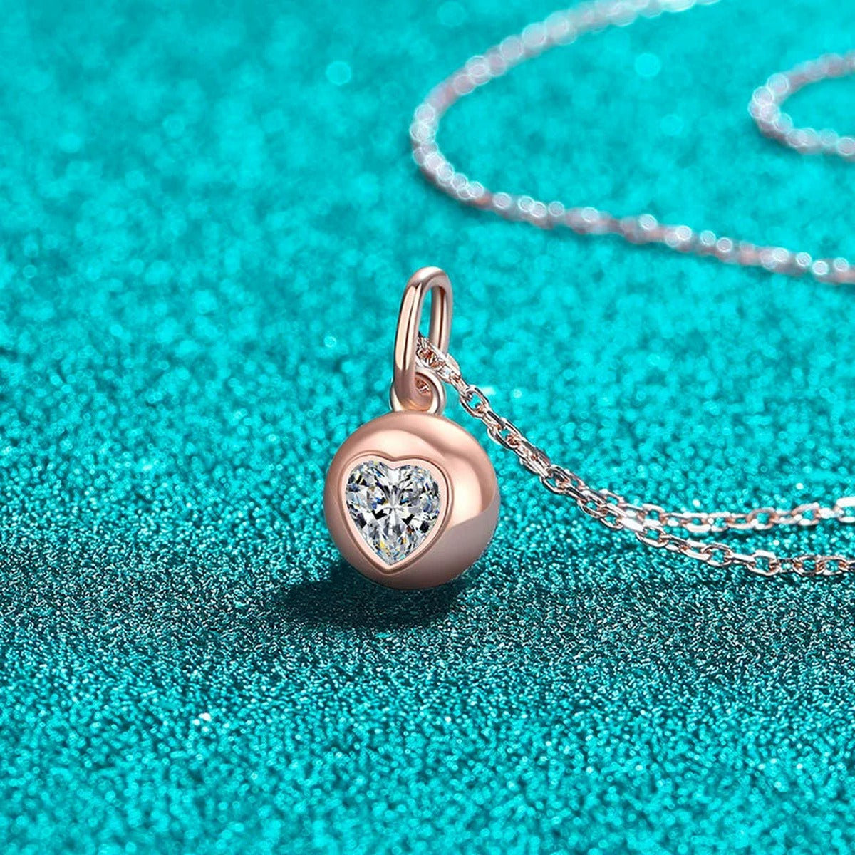 Heart Bead Moissanite Pendant Necklace in Champion Gold-Plated S925 sterling silver angled product detail view