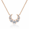 Crescent Moissanite Necklace in Champion Gold-Plated S925 sterling silver white background product photo showing crescent moon necklace with graduated round moissanite stones