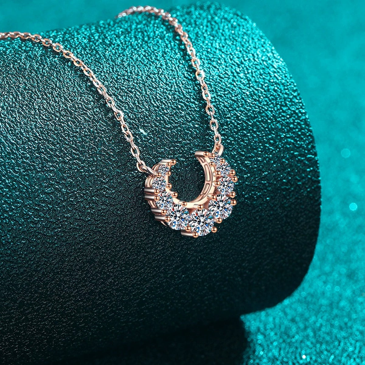 Crescent Moissanite Necklace in Champion Gold-Plated S925 sterling silver close-up product scene showing pendant setting