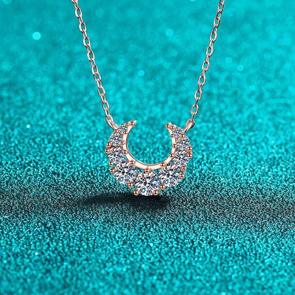 Crescent Moissanite Necklace in Champion Gold-Plated S925 sterling silver angled product detail view