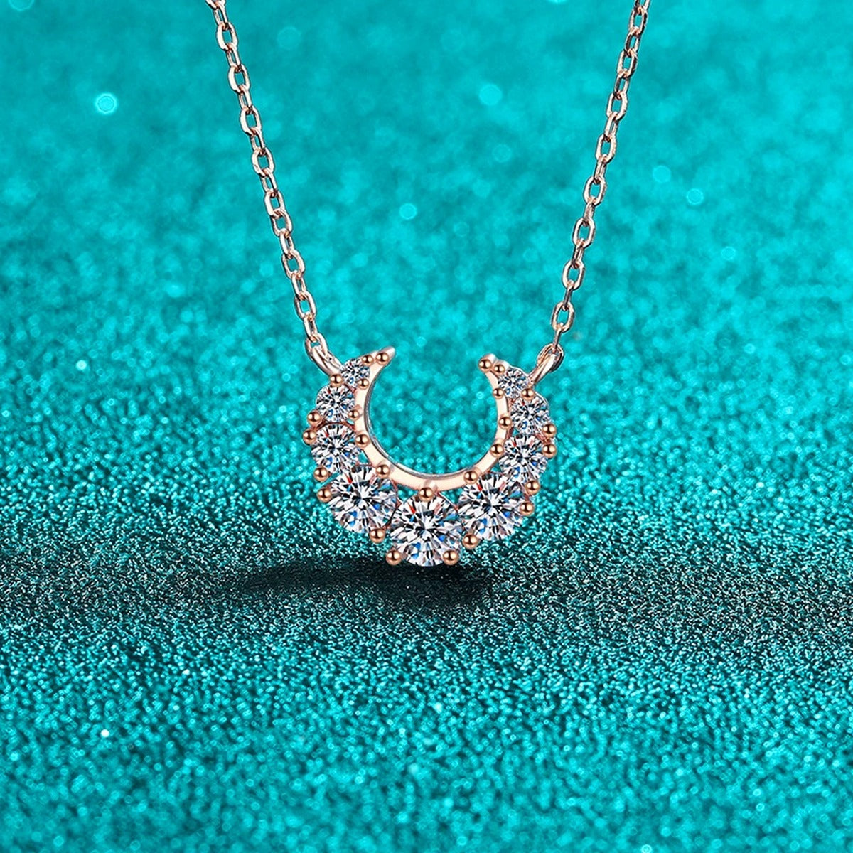Crescent Moissanite Necklace in Champion Gold-Plated S925 sterling silver angled product detail view