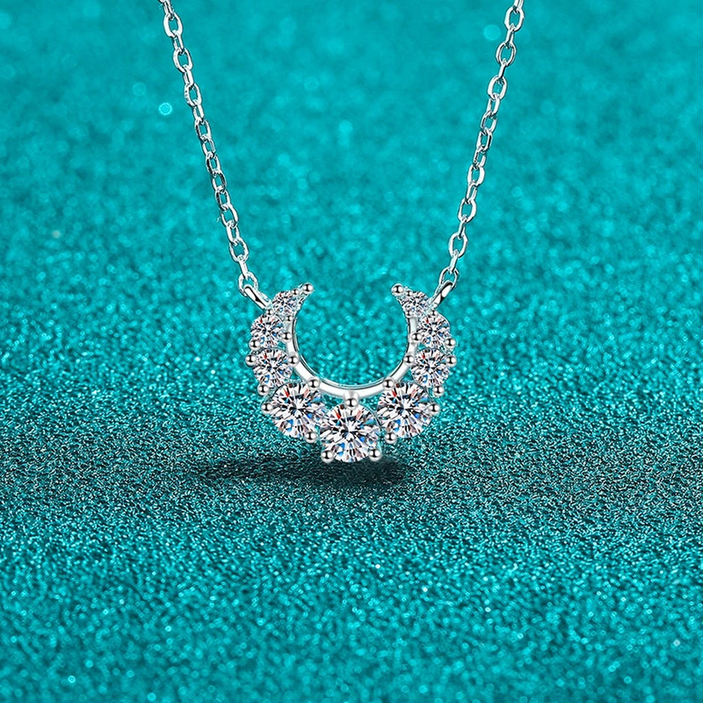 Crescent Moissanite Necklace in Rhodium-Plated S925 sterling silver angled product detail view