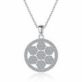 Snowflake Moissanite Pendant Necklace in Rhodium-Plated S925 sterling silver white background product photo showing round snowflake pendant with tiny moissanite details