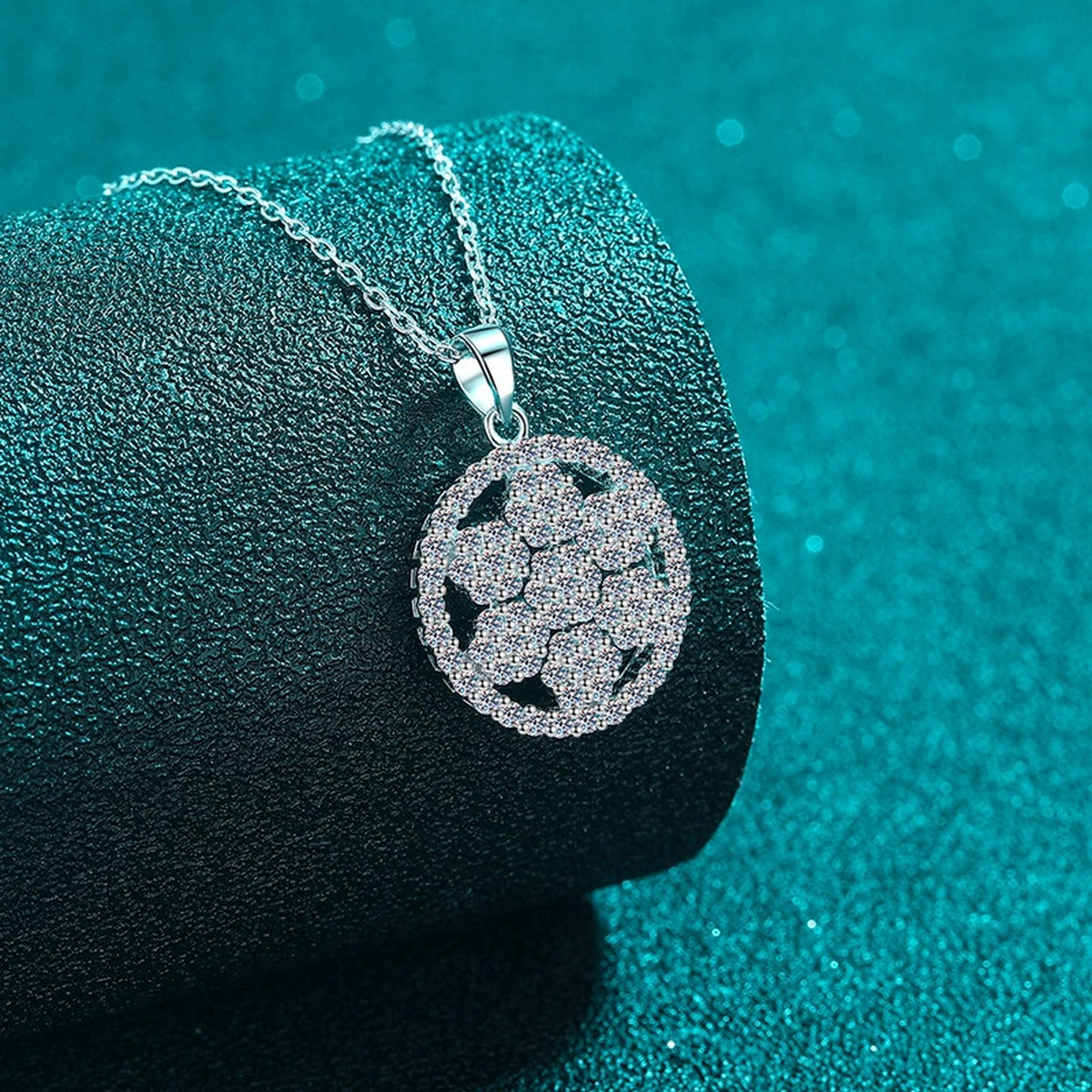 Snowflake Moissanite Pendant Necklace in Rhodium-Plated S925 sterling silver close-up product scene showing pendant setting