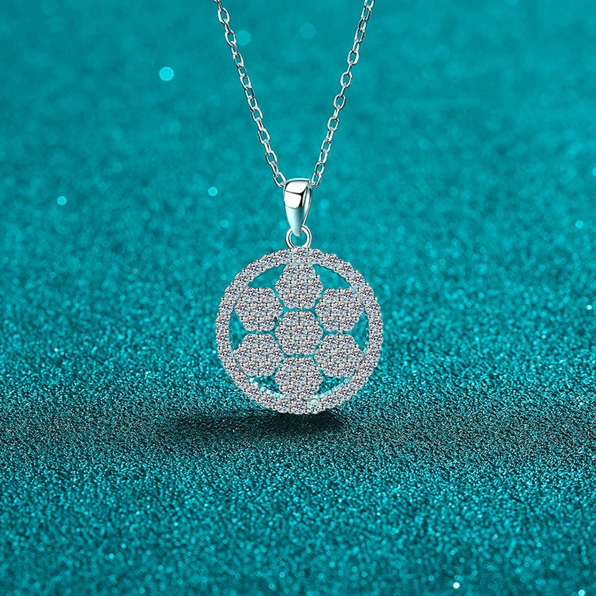 Snowflake Moissanite Pendant Necklace in Rhodium-Plated S925 sterling silver angled product detail view