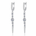 Linear Moissanite Hoop Dangle Earrings in Rhodium-Plated S925 sterling silver white background product photo showing the pair, stone shape, and hoop dangle earrings silhouette
