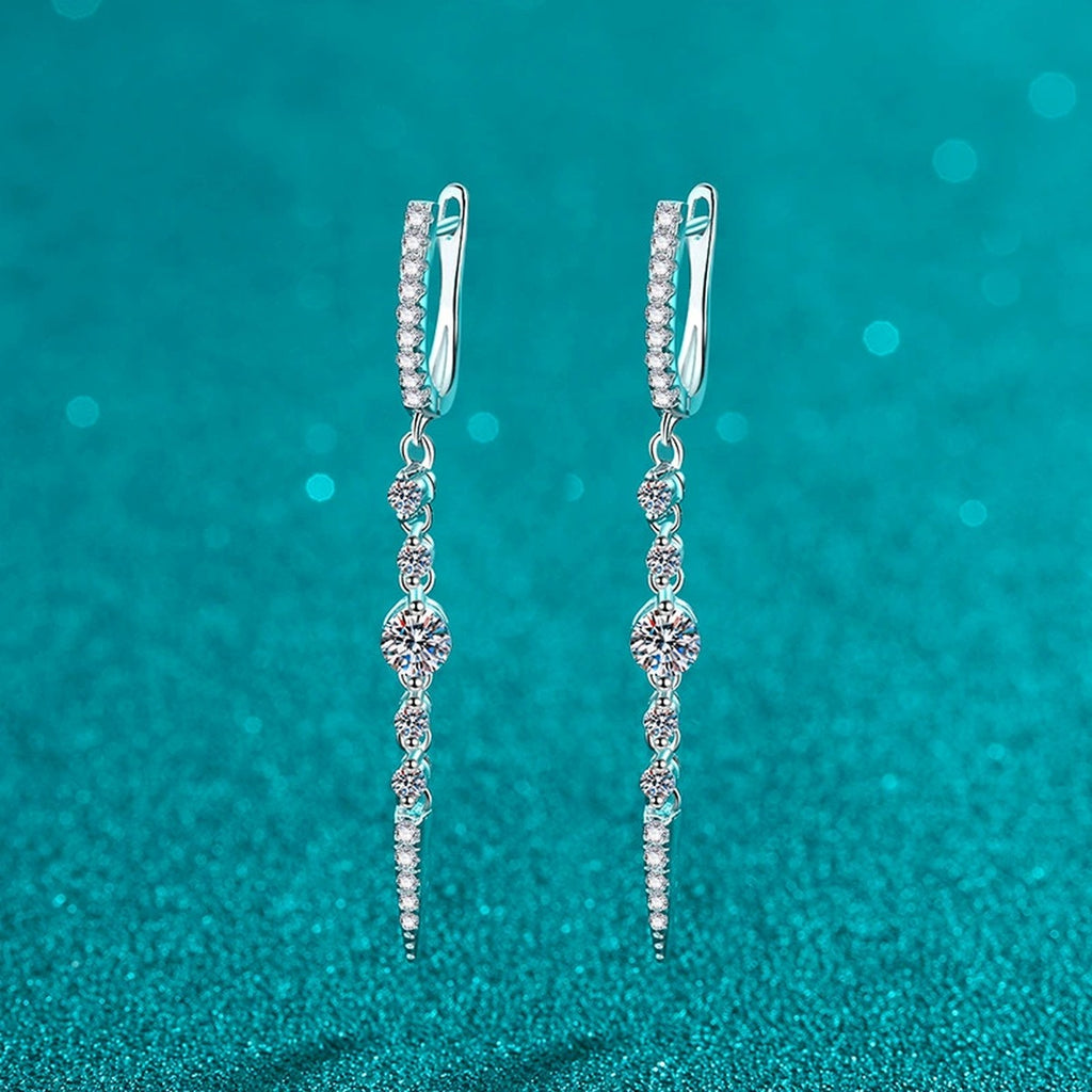 Linear Moissanite Hoop Dangle Earrings in Rhodium-Plated S925 sterling silver product scene view showing side profile