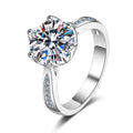 Round Moissanite Solitaire Engagement Ring with CZ in rhodium-plated S925 sterling silver on clean white background