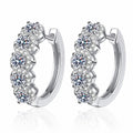 Round Moissanite Hoop Earrings with CZ in Rhodium-Plated S925 sterling silver white background product photo showing the pair, stone shape, and hoop earrings silhouette