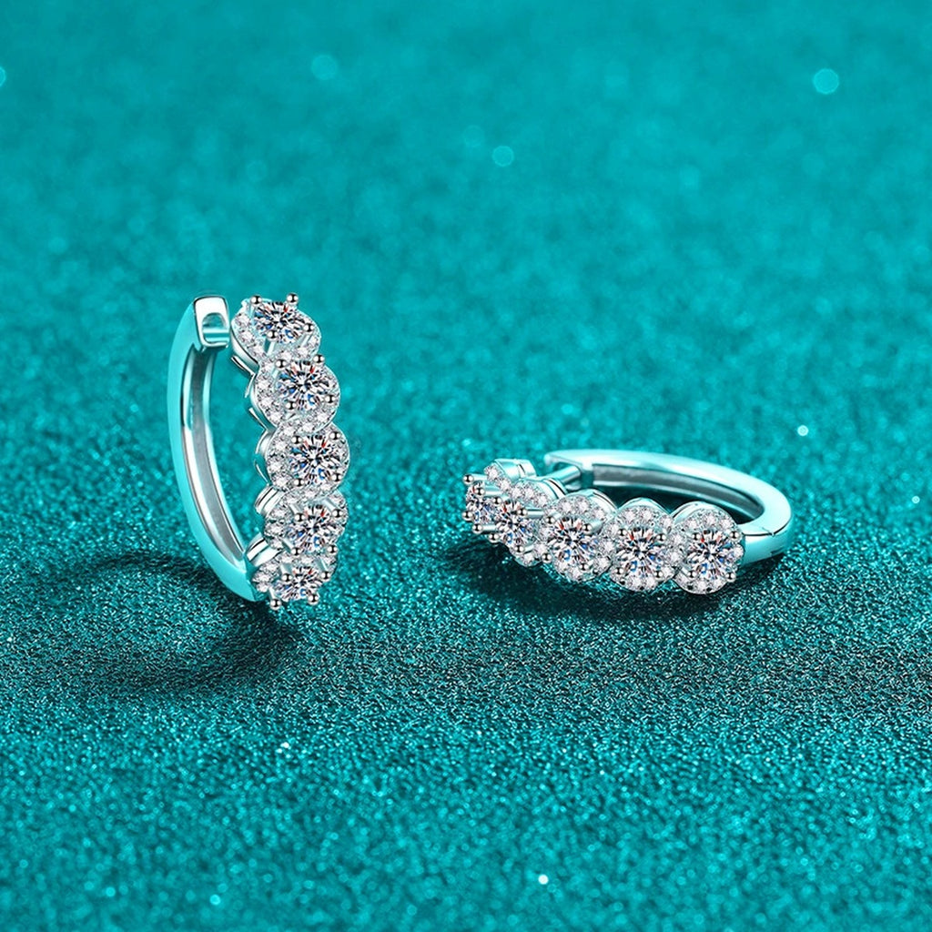 Round Moissanite Hoop Earrings with CZ in Rhodium-Plated S925 sterling silver product scene view showing front sparkle