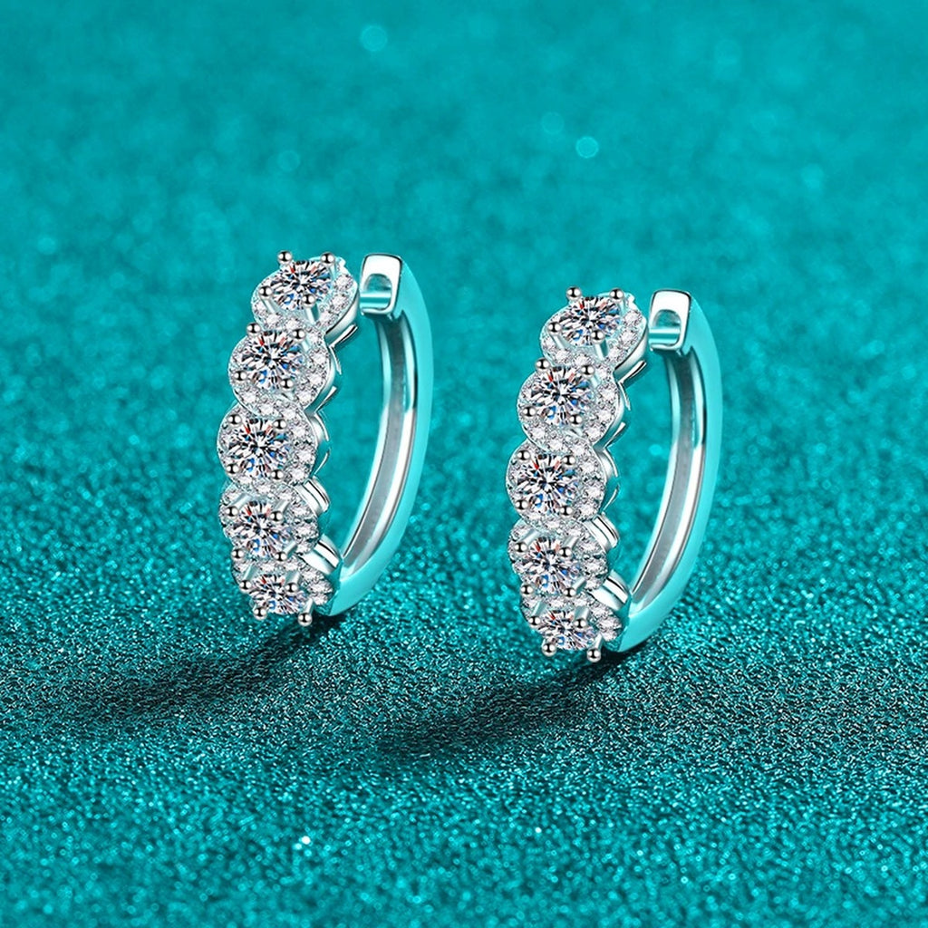 Round Moissanite Hoop Earrings with CZ in Rhodium-Plated S925 sterling silver product scene view showing angled setting detail