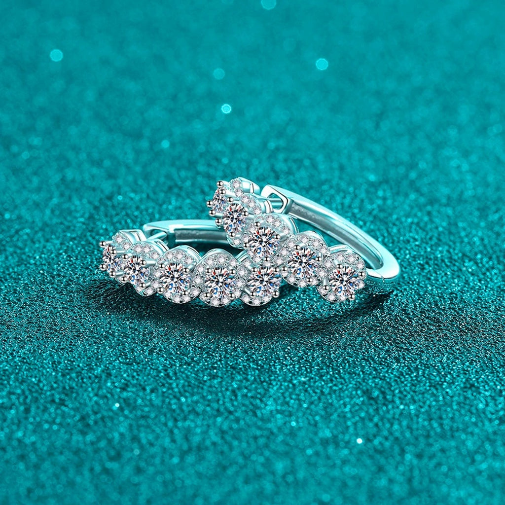 Round Moissanite Hoop Earrings with CZ in Rhodium-Plated S925 sterling silver product scene view showing side profile