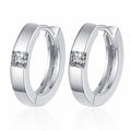Princess Cut Moissanite Hoop Earrings in Rhodium-Plated S925 sterling silver white background product photo showing the pair, stone shape, and hoop earrings silhouette