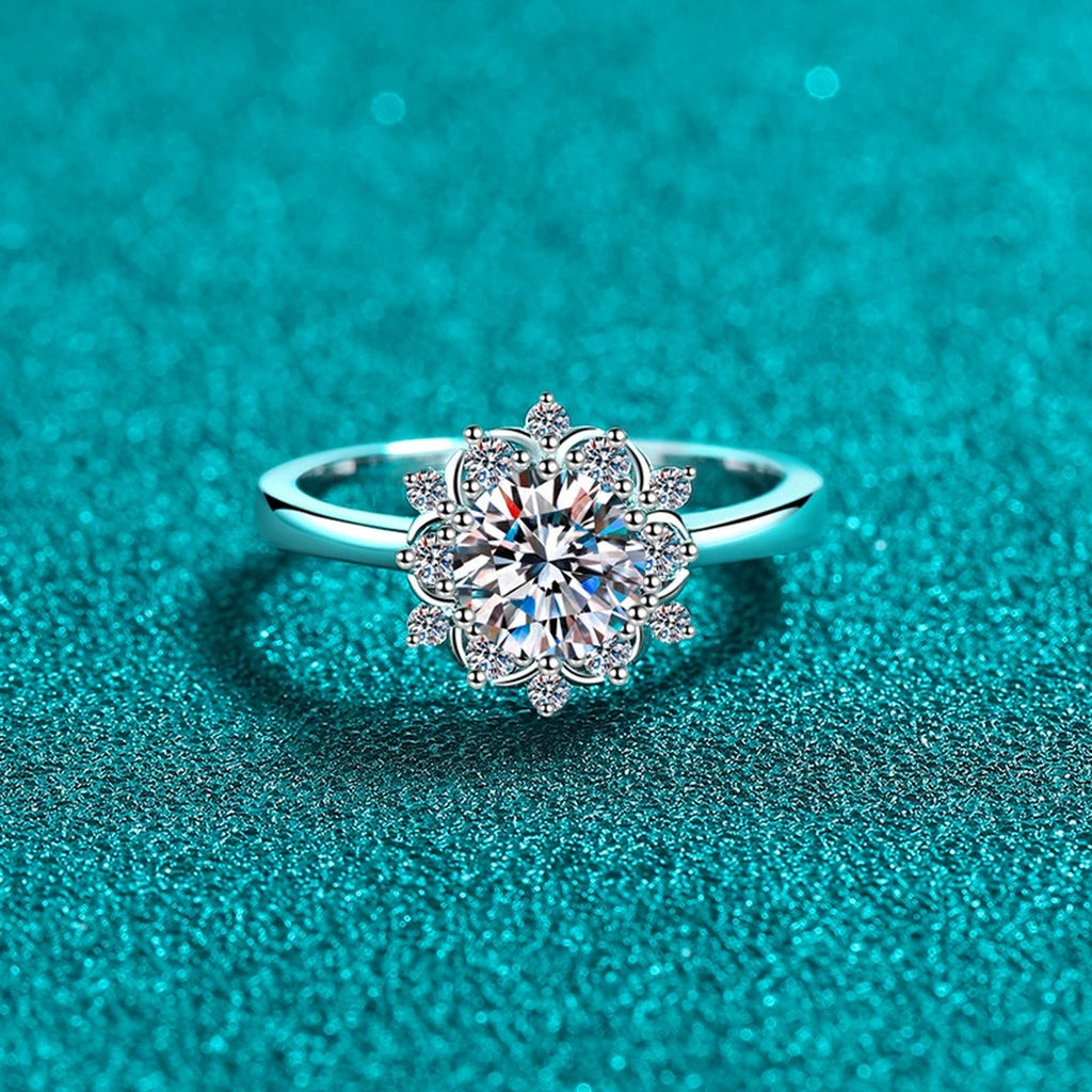 Round Halo Moissanite Ring with CZ product view showing moissanite setting and metal finish