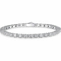 Classic Round Moissanite Tennis Bracelet in Rhodium-Plated S925 sterling silver white background product photo showing bracelet shape and moissanite setting