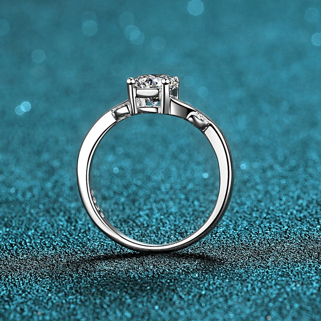 Round Moissanite Adjustable Ring with CZ product view showing moissanite setting and metal finish