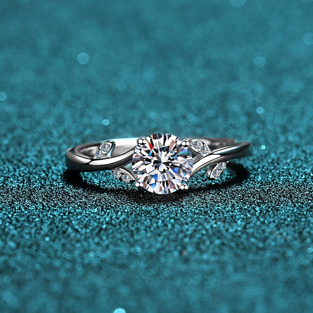 Round Moissanite Adjustable Ring with CZ product view showing moissanite setting and metal finish
