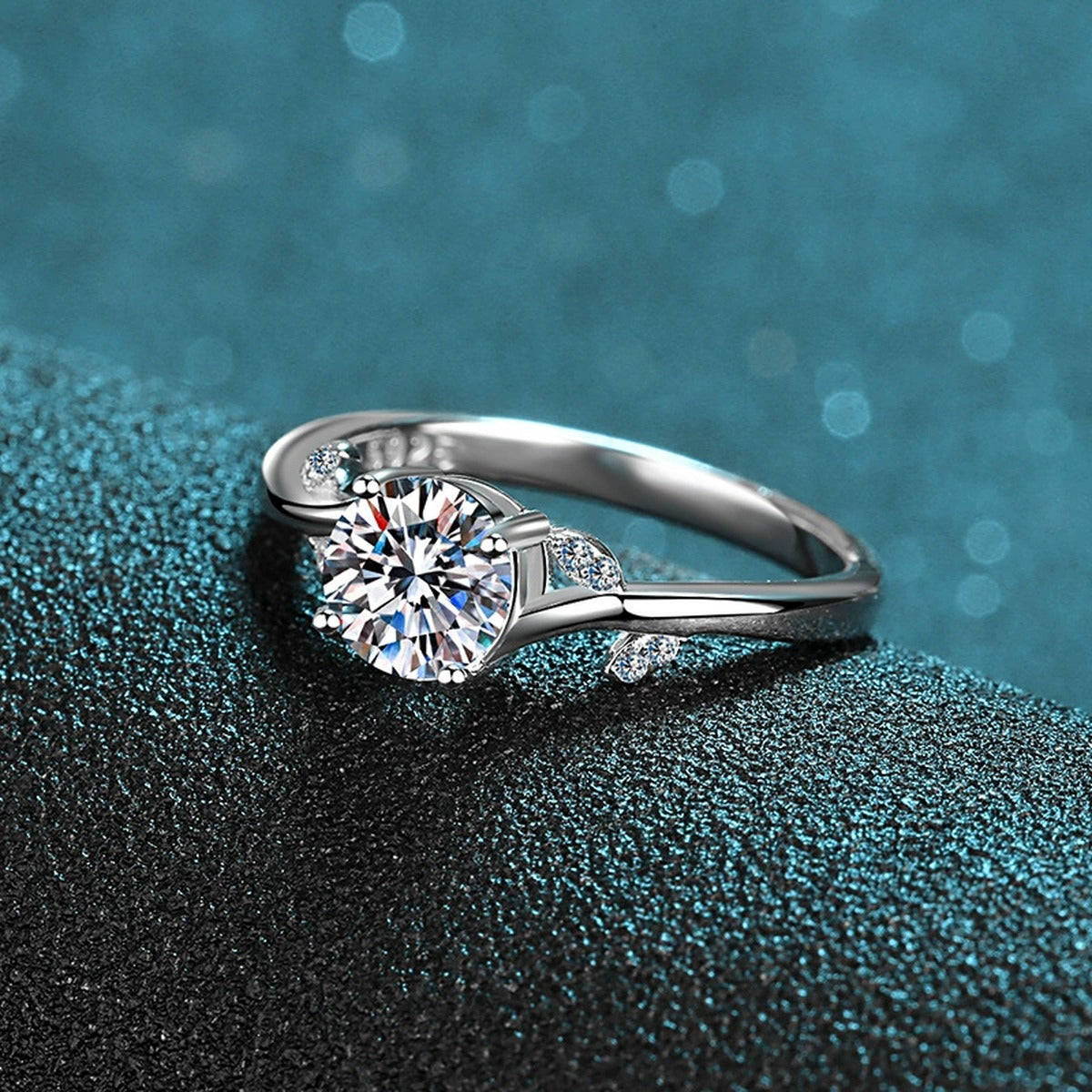 Round Moissanite Adjustable Ring with CZ product view showing moissanite setting and metal finish