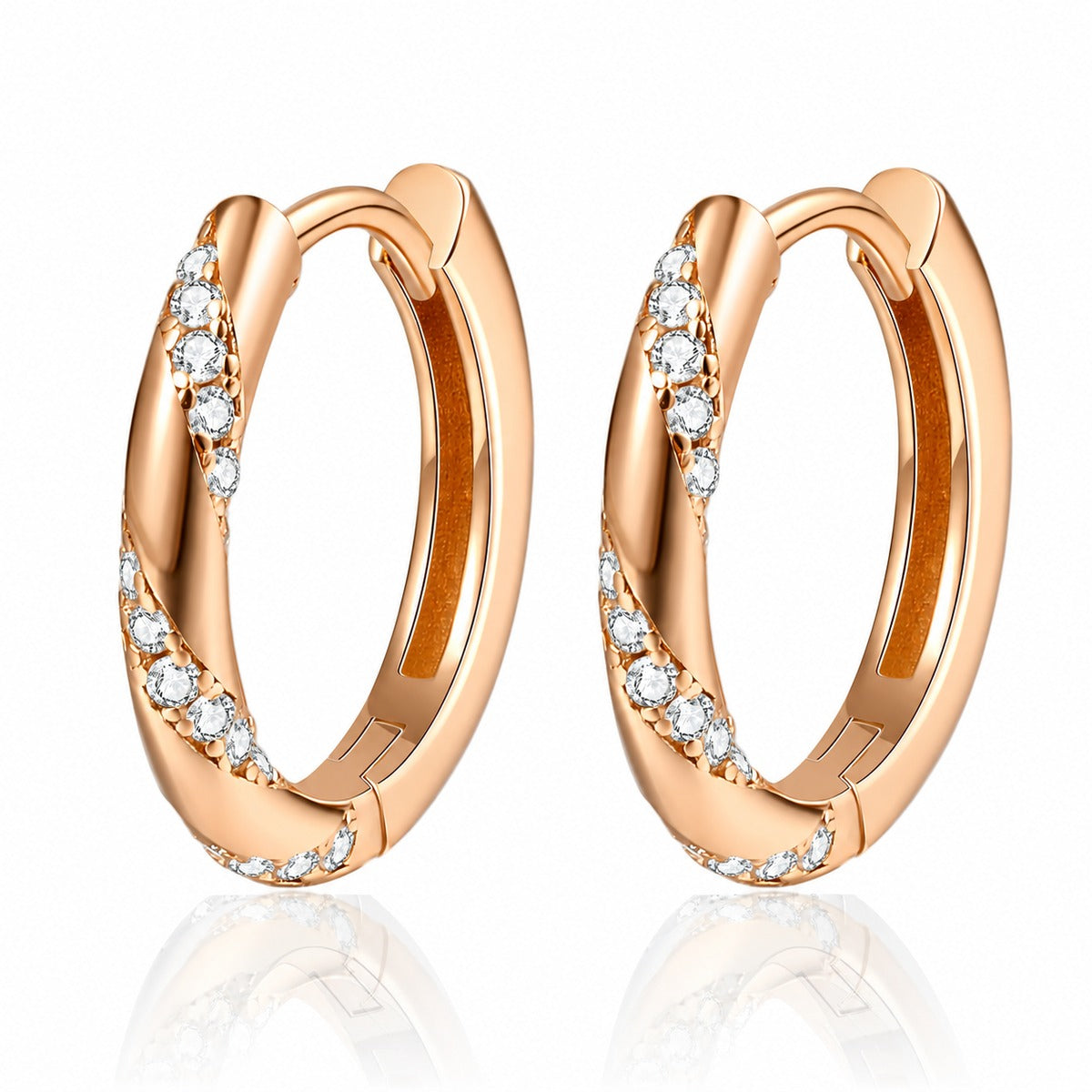 Twisted Pave Moissanite Hoop Earrings in Rhodium-Plated S925 sterling silver white background product photo showing the pair, stone shape, and hoop earrings silhouette