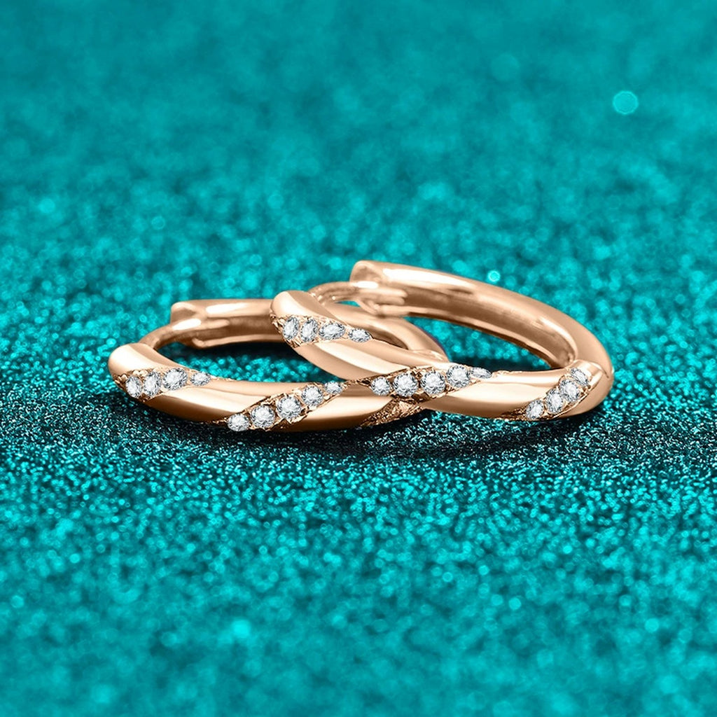 Twisted Pave Moissanite Hoop Earrings in Rhodium-Plated S925 sterling silver product scene view showing front sparkle