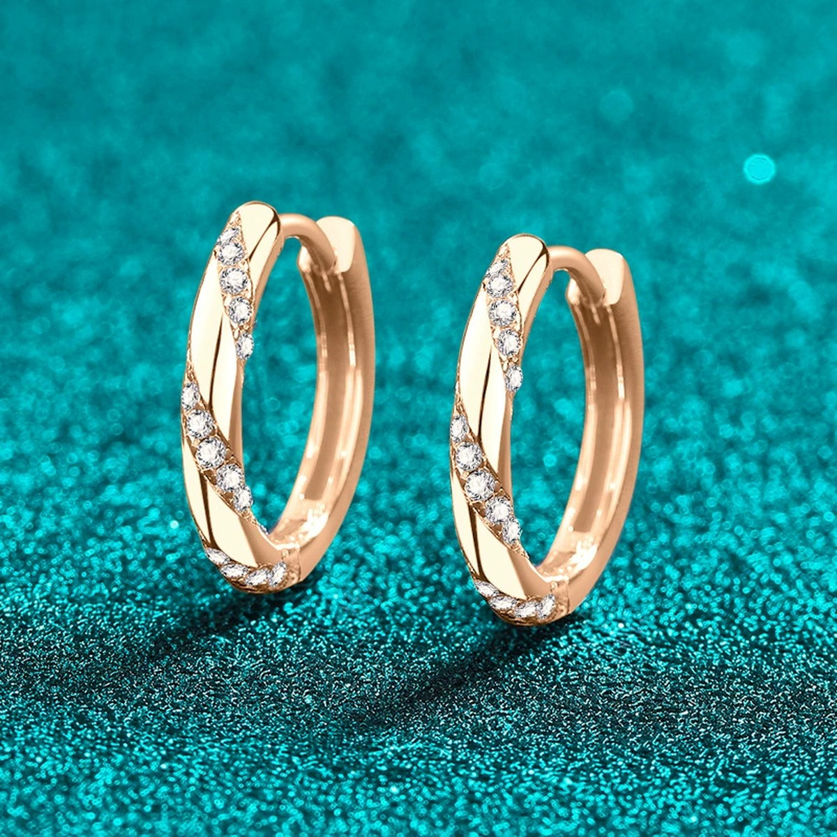 Twisted Pave Moissanite Hoop Earrings in Rhodium-Plated S925 sterling silver product scene view showing angled setting detail
