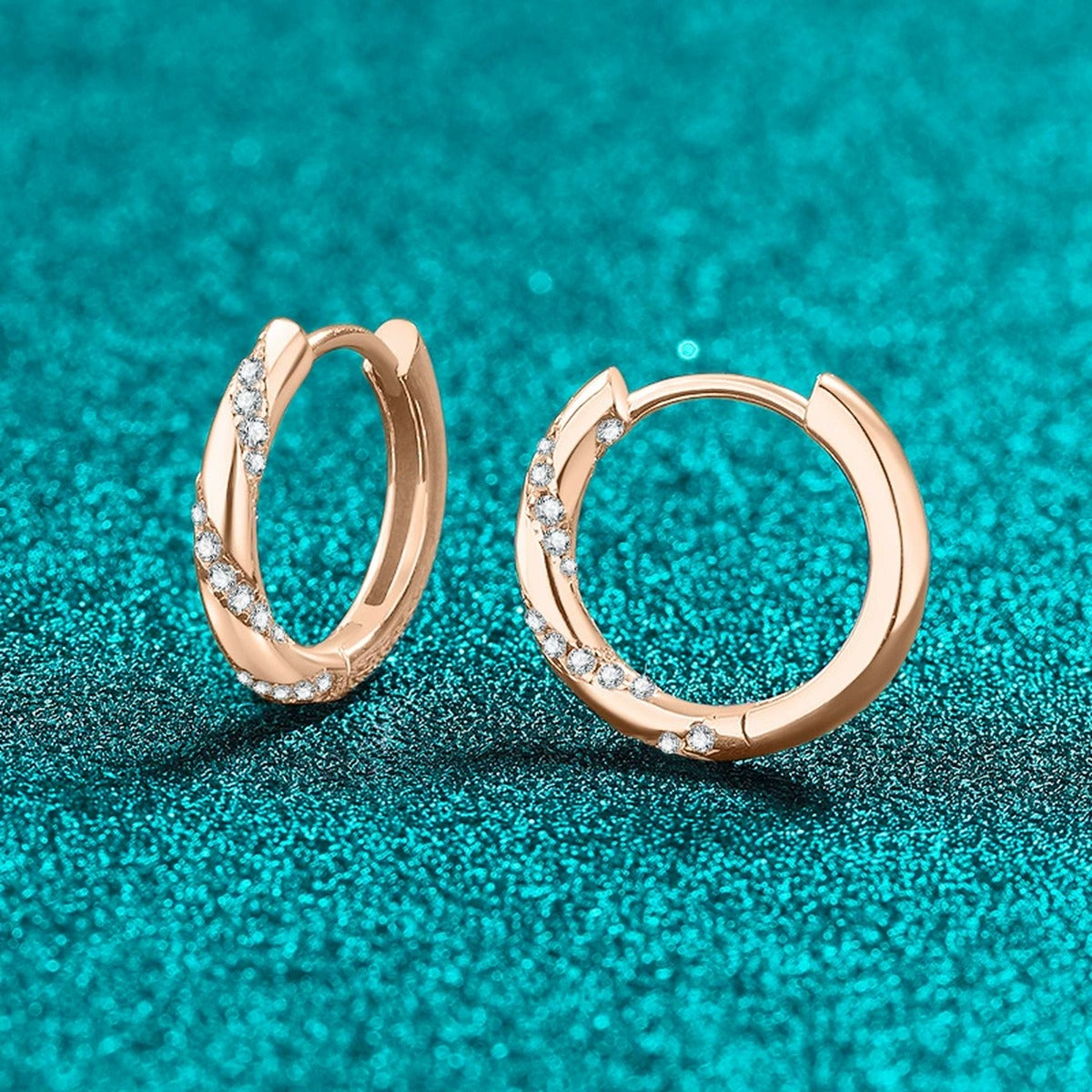 Twisted Pave Moissanite Hoop Earrings in Rhodium-Plated S925 sterling silver product scene view showing side profile