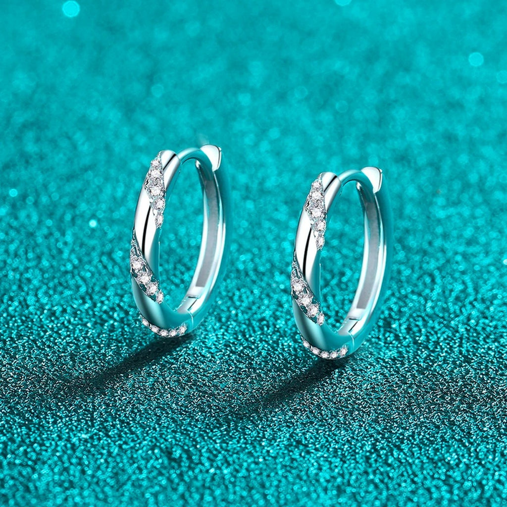 Twisted Pave Moissanite Hoop Earrings in Rhodium-Plated S925 sterling silver product scene view showing side profile