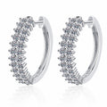 Pave Moissanite Hoop Earrings in Rhodium-Plated S925 sterling silver white background product photo showing the pair, stone shape, and hoop earrings silhouette