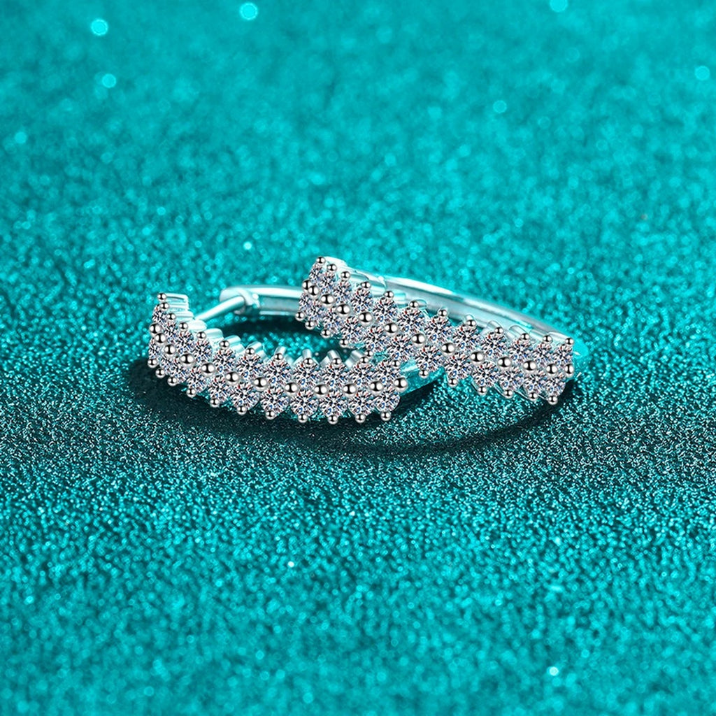 Pave Moissanite Hoop Earrings in Rhodium-Plated S925 sterling silver product scene view showing side profile